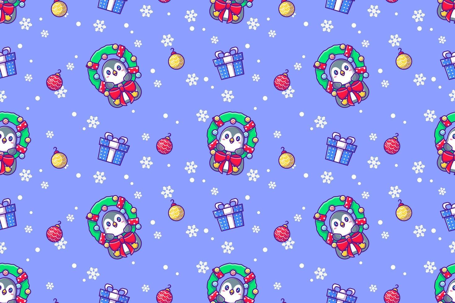 pingouin mignon et joyeux noël avec motif transparent vecteur