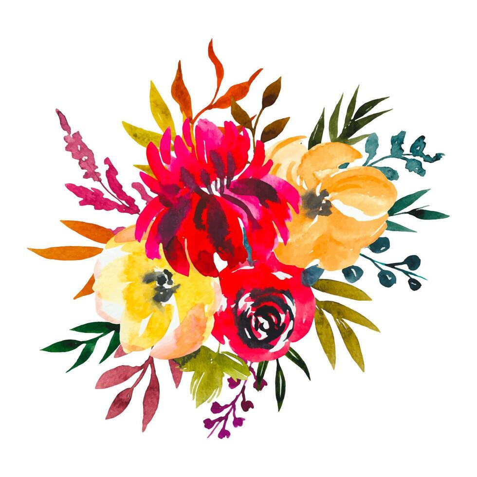 aquarelle floral bouquet.automne composition isolé sur blanc Contexte vecteur