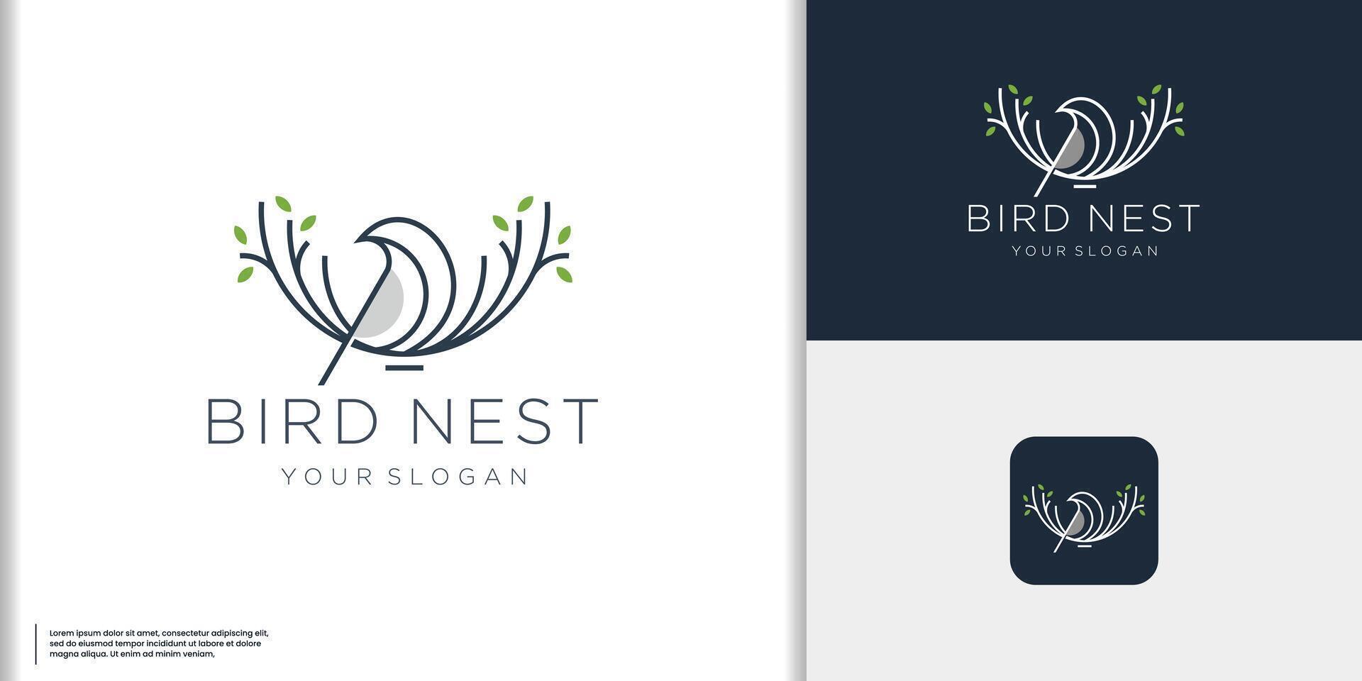 minimaliste ligne des oiseaux et nid feuille logo conception concept. vecteur