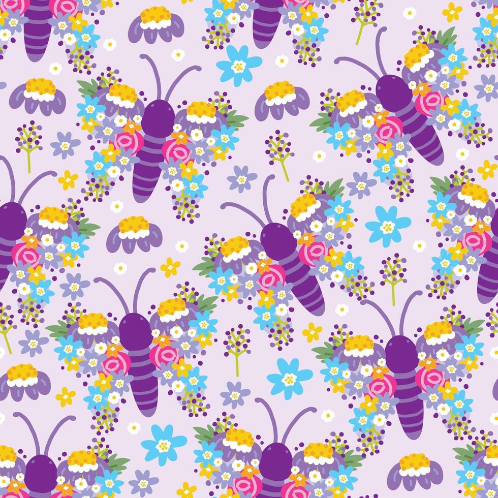 sans couture modèle de mignonne papillons fleur aile sur violet pastel fond.printemps.nature.floral.animal personnage dessin animé conception.image pour carte, affiche, mariage.kawaii.vector.butterfly.illustration. vecteur