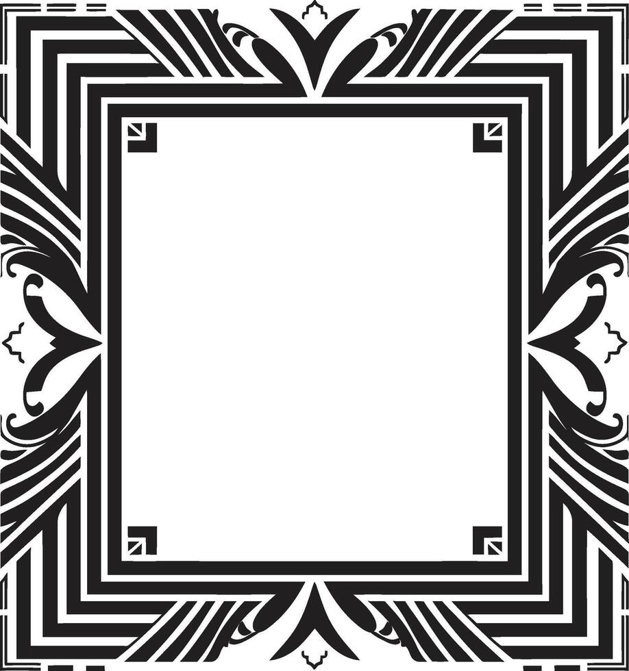 élégant patrimoine noir emblème avec art déco Cadre dans monochrome symétrie raffiné lisse vecteur logo de art déco Cadre