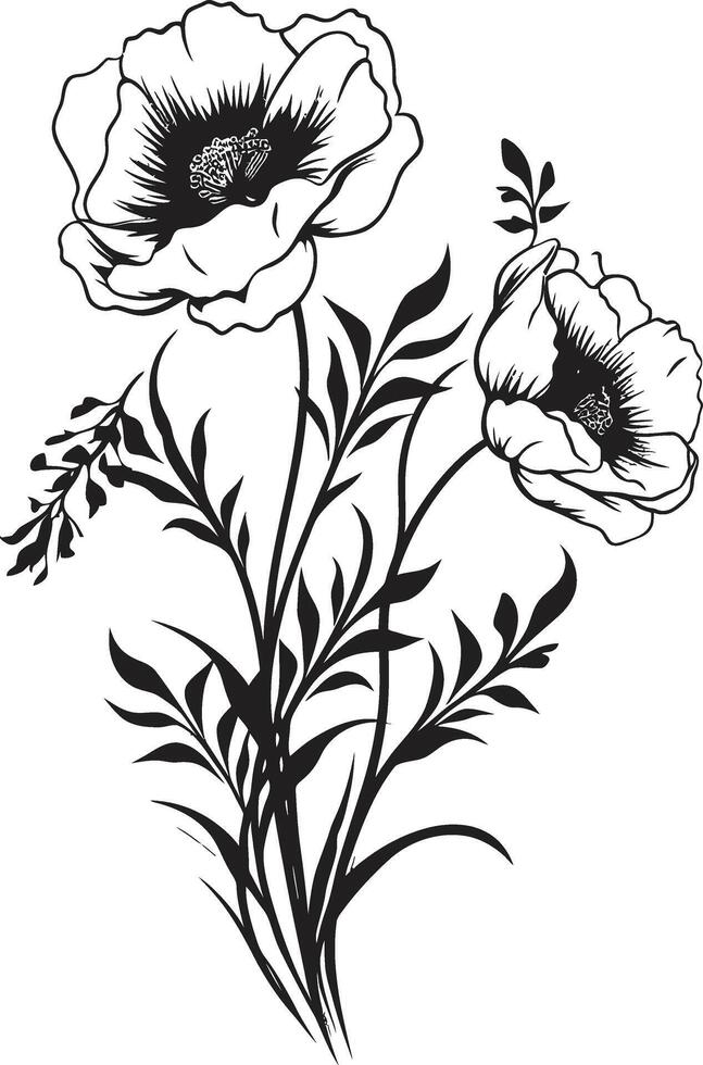 fleurs dans harmonie monochromatique vecteur logo avec noir fleurs sculpté pétales élégant noir icône illustrant botanique conception