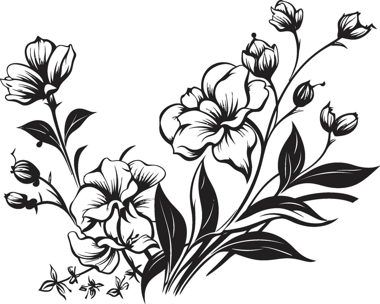 pétales dans noir lisse noir icône mettant en valeur vecteur floral conception floral harmonie noir vecteur logo avec botanique élégance
