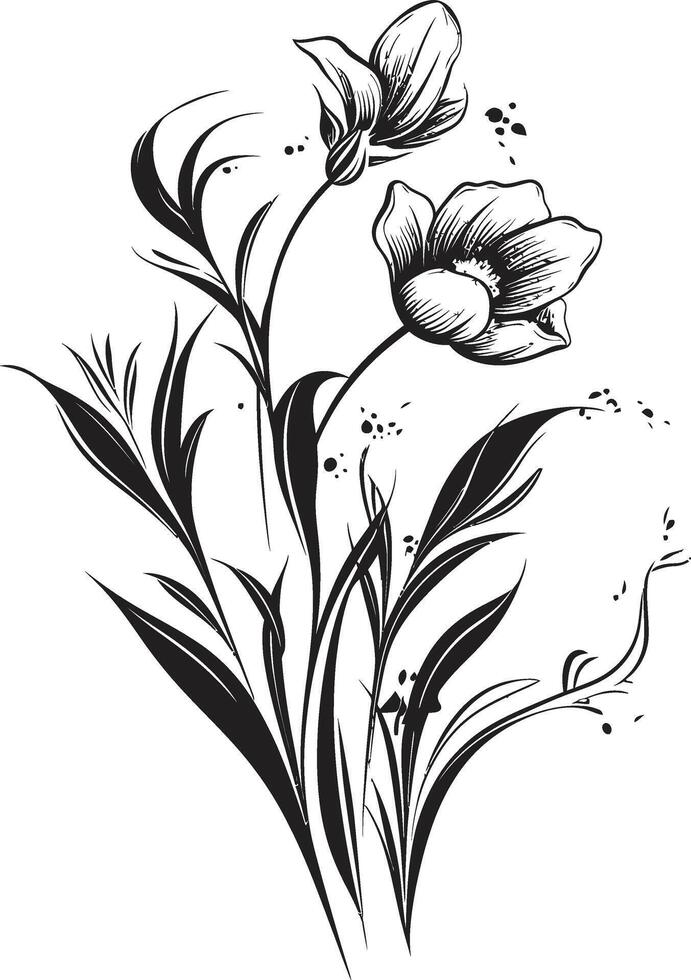 enchanté fleurit élégant noir vecteur logo conception avec fleurs floral tapisserie monochromatique emblème illustrant botanique éléments