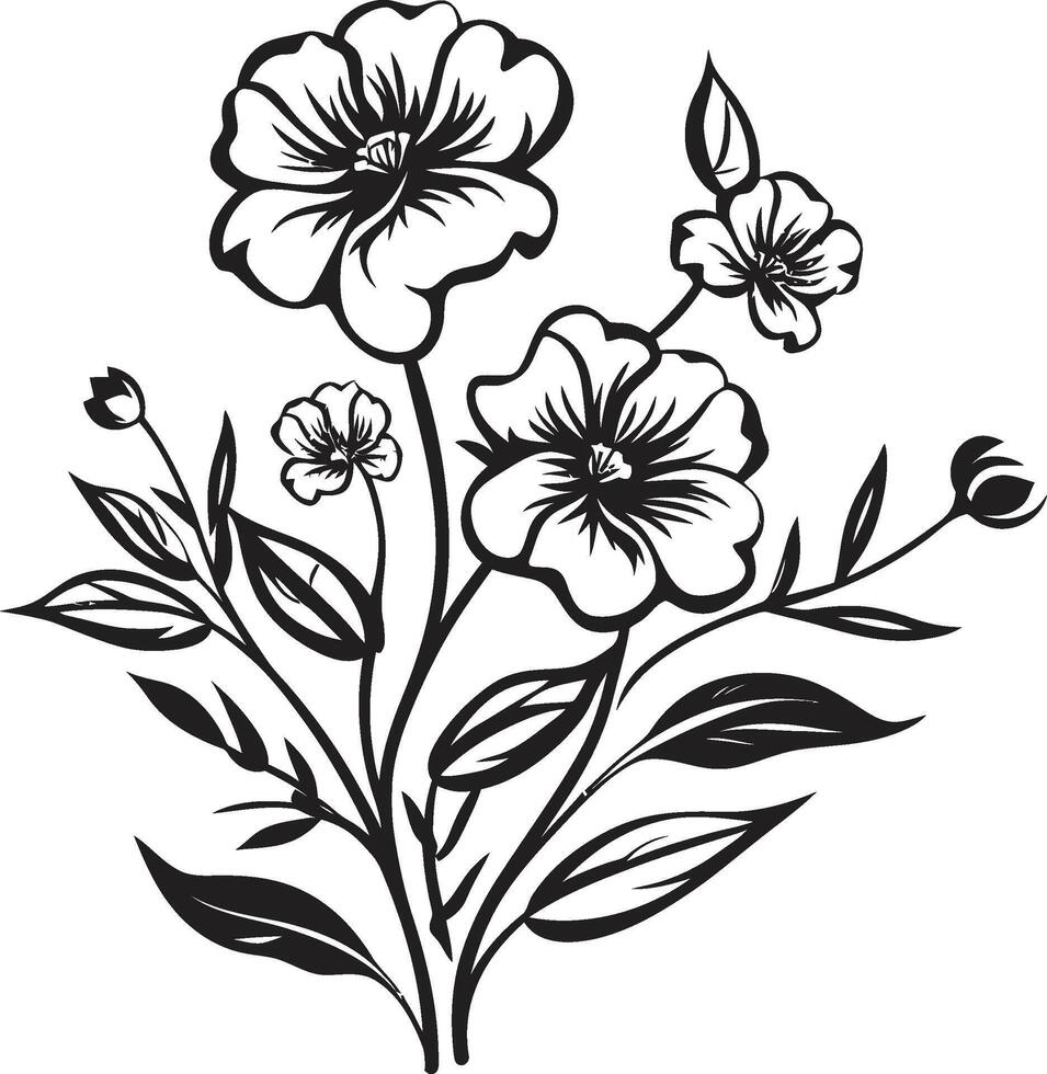 énigmatique bouquet noir emblème, botanique floral élégance fleurs dans harmonie monochromatique vecteur logo, noir fleurs