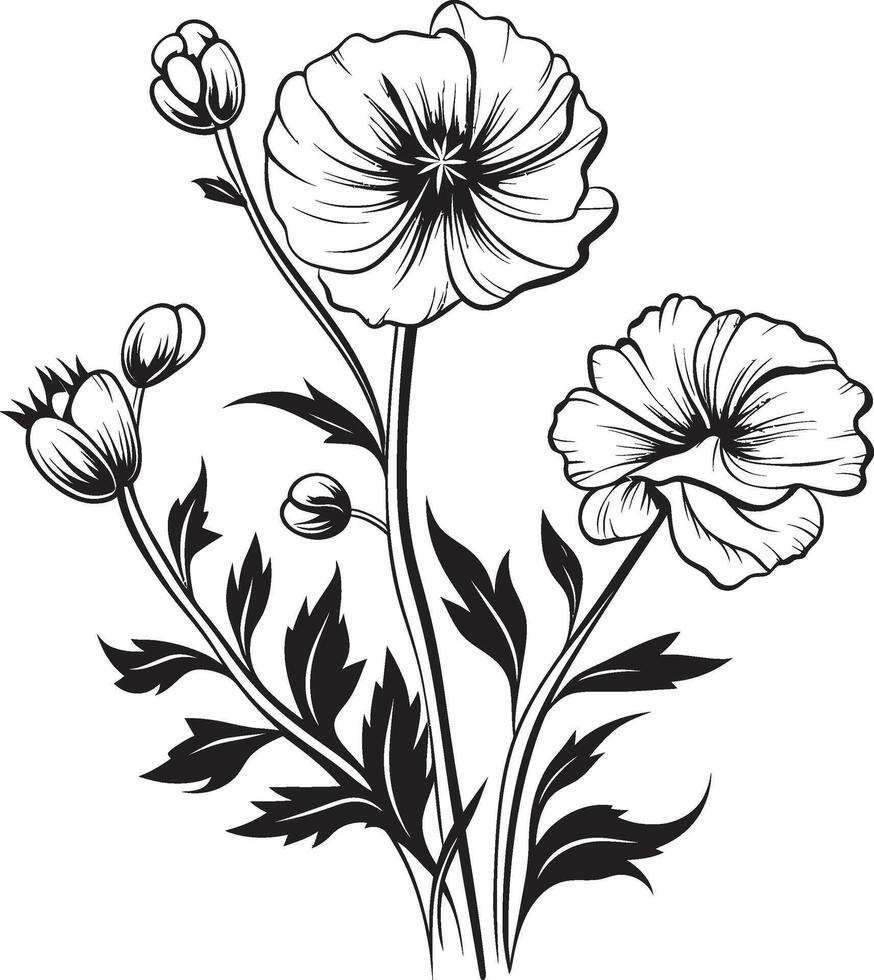 sérénité dans Floraison élégant emblème avec vecteur logo dans noir éternel pétales monochromatique noir icône illustrant botanique conception