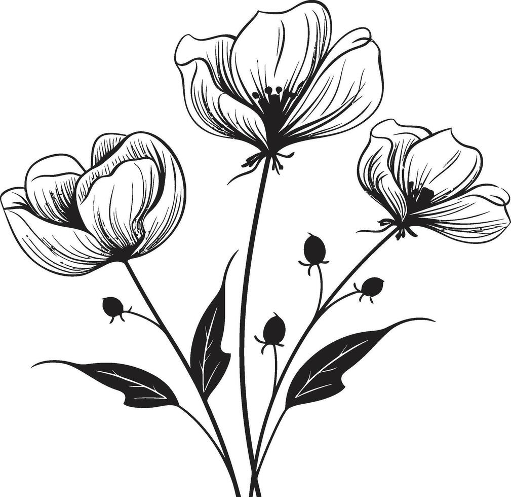 énigmatique bouquet noir emblème avec botanique floral conception fleurs dans harmonie monochromatique vecteur logo avec noir fleurs