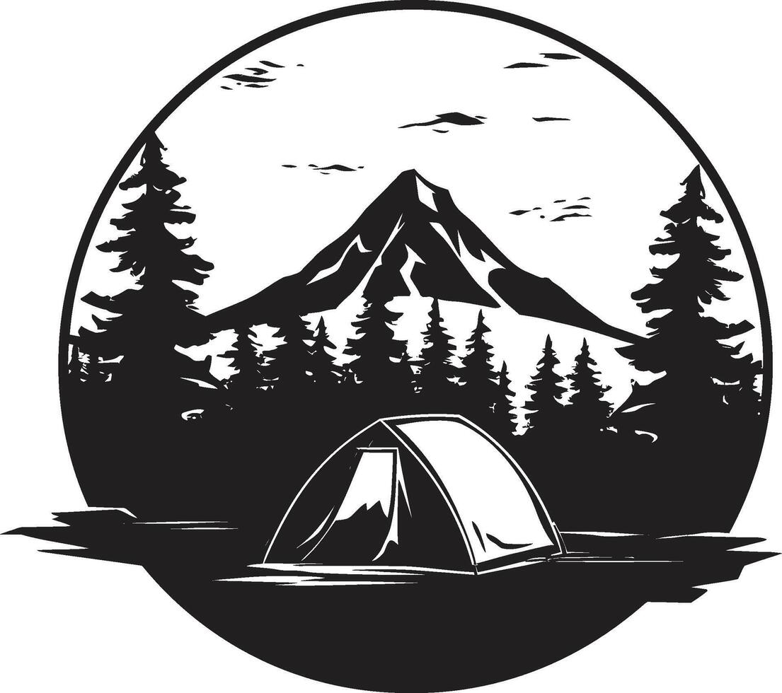 camping félicité lisse noir vecteur logo conception icône tombée de la nuit battre en retraite monochrome emblème illustrant noir camping aventures