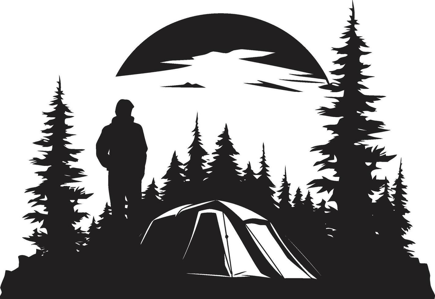 étoilé sanctuaire noir vecteur camping logo conception icône pour la nuit félicité esprit d'aventure havre élégant camping icône illustrant noir vecteur conception