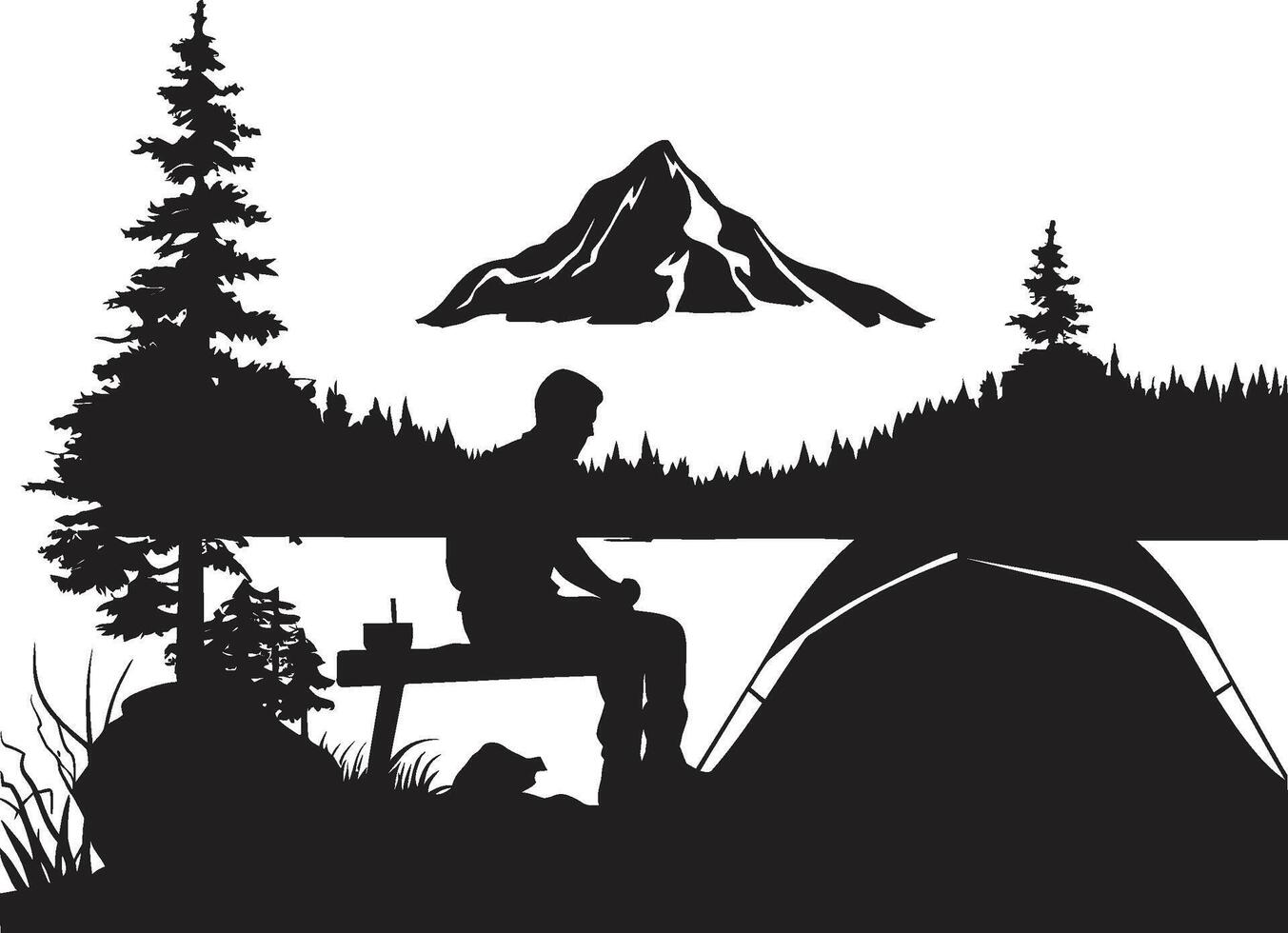 natures symphonie élégant camping logo conception dans noir étoilé site de camp élégant vecteur logo pour la nuit camping
