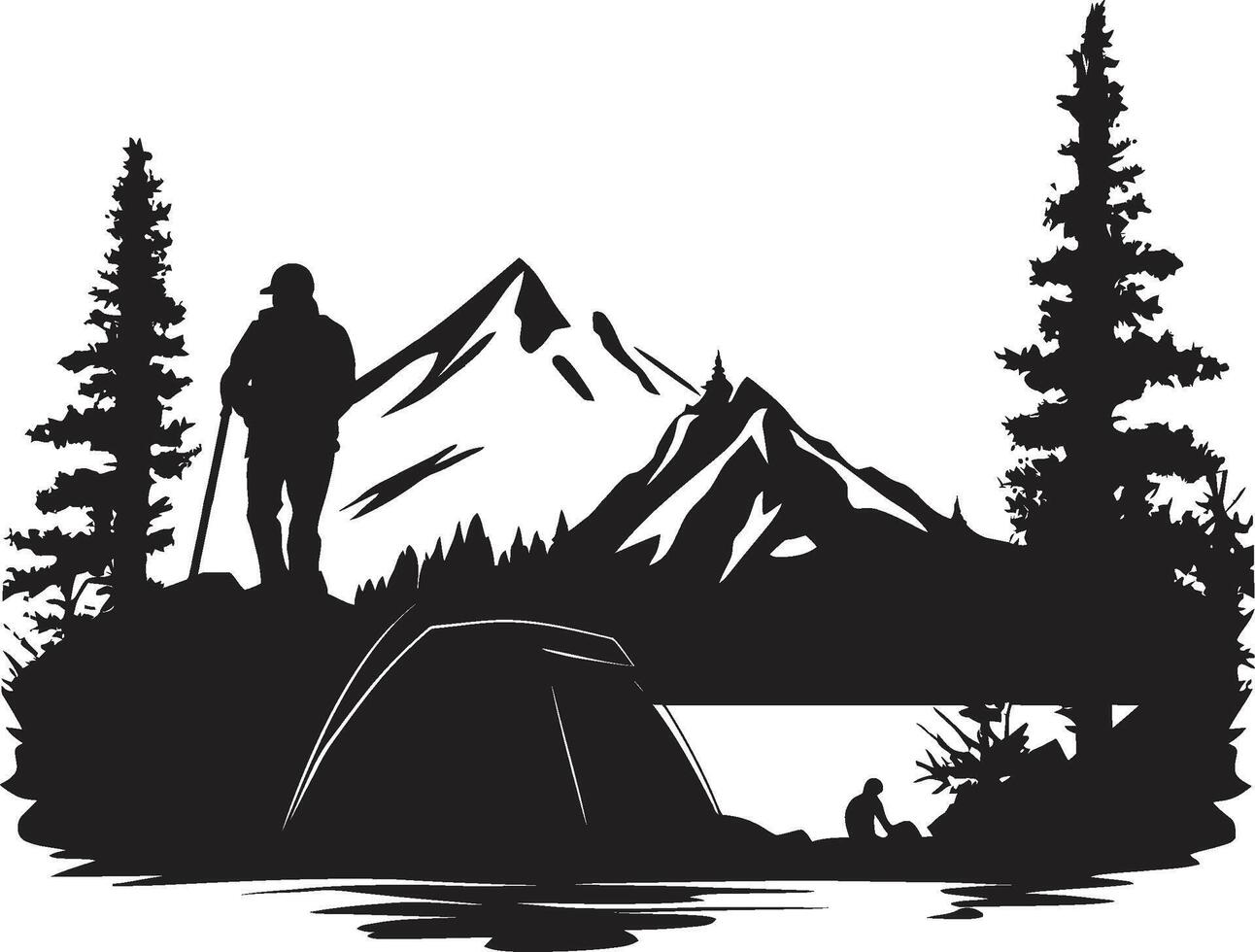 Montagne échapper noir vecteur logo conception pour camping et randonnée feu de camp chroniques élégant emblème illustrant camping aventures dans noir