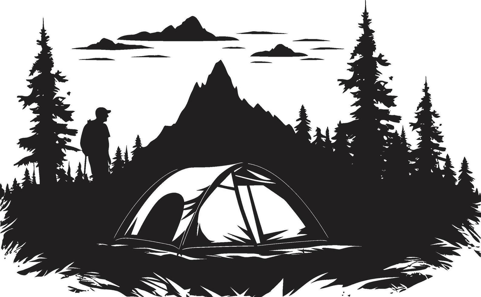 en dessous de le étoiles élégant noir icône mettant en valeur vecteur camping félicité Piste chercheur lisse monochromatique emblème pour la nuit camping aventures