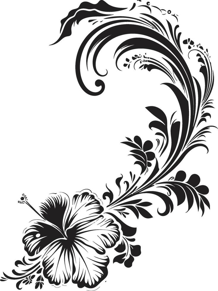 floral fleurir lisse noir logo conception avec décoratif coin vecteur élégance dans Floraison monochrome emblème avec décoratif floral coins