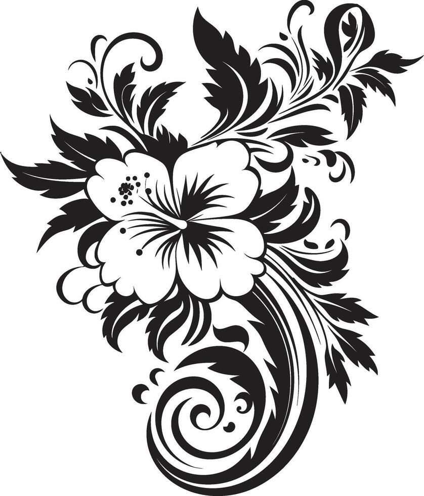 Divin botanique monochrome vecteur logo avec décoratif coins floral symphonie lisse noir logo avec décoratif floral coins