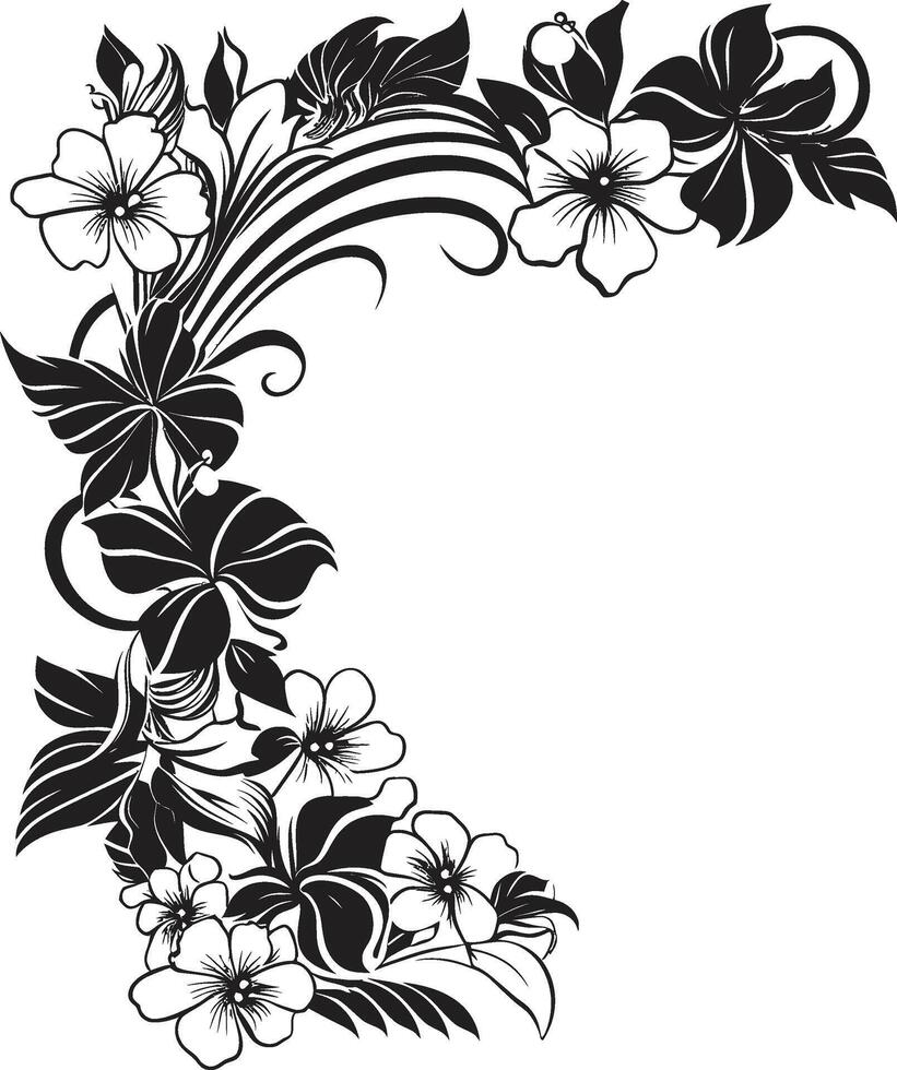 capricieux verticilles monochrome vecteur logo avec décoratif coins fleur félicité lisse noir icône avec décoratif coins