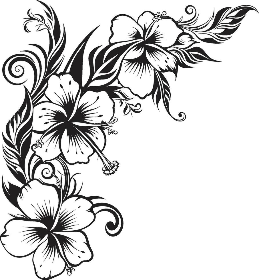 botanique prime élégant noir logo conception avec décoratif coins floral fantaisie monochrome emblème avec décoratif floral coins vecteur