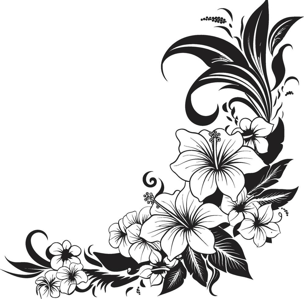 floral fleurir élégant noir emblème avec décoratif floral coins botanique les frontières monochrome vecteur logo mise en évidence décoratif coins