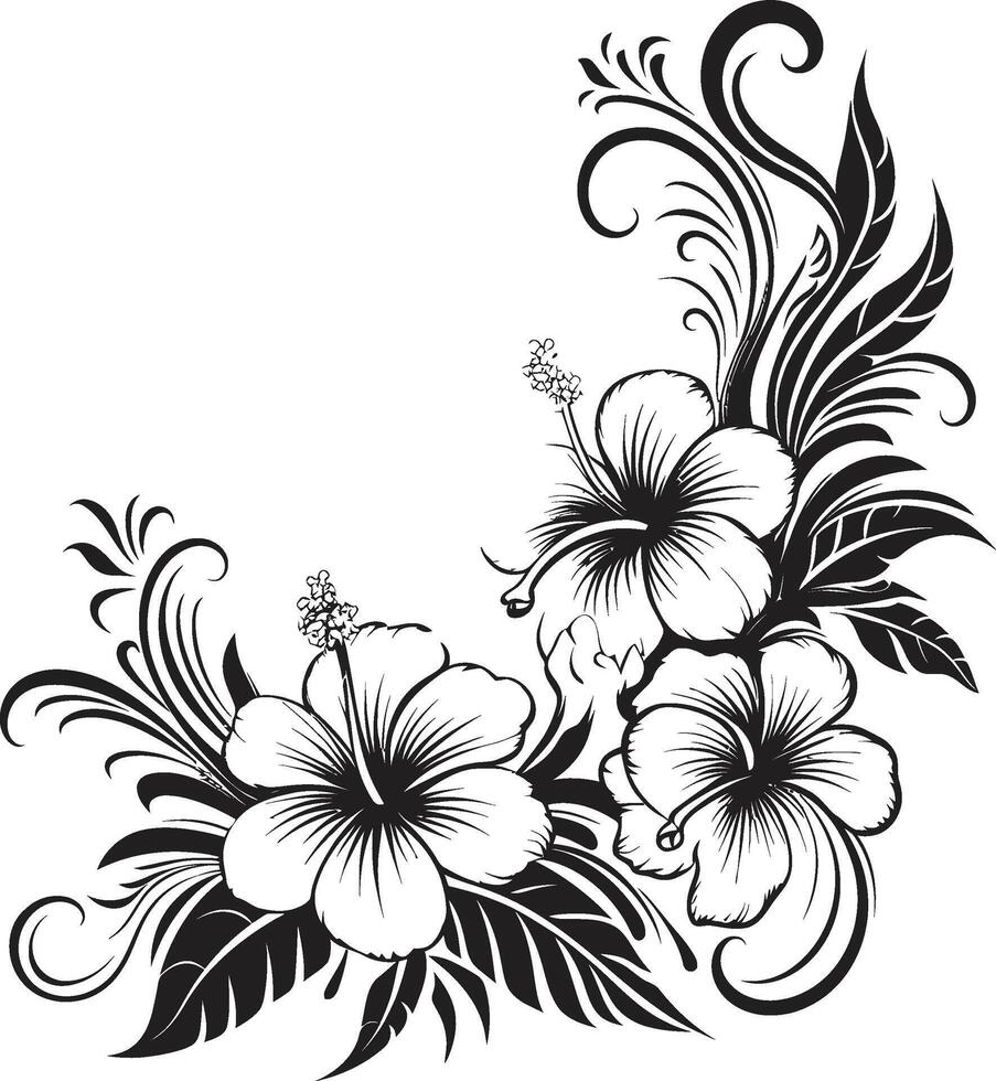 floral fresque élégant logo conception avec décoratif floral coins natures nectar monochrome vecteur emblème avec décoratif coins
