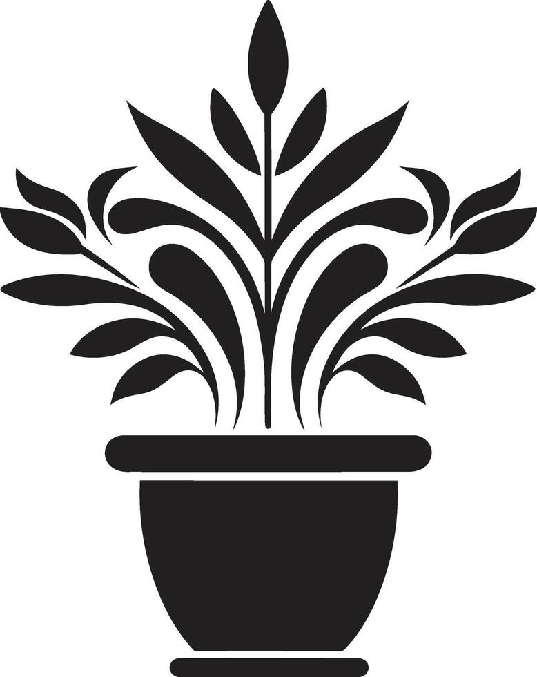 pétale pot-pourri élégant noir vecteur emblème mise en évidence plante pot vert harmonie lisse logo conception avec décoratif plante pot dans noir