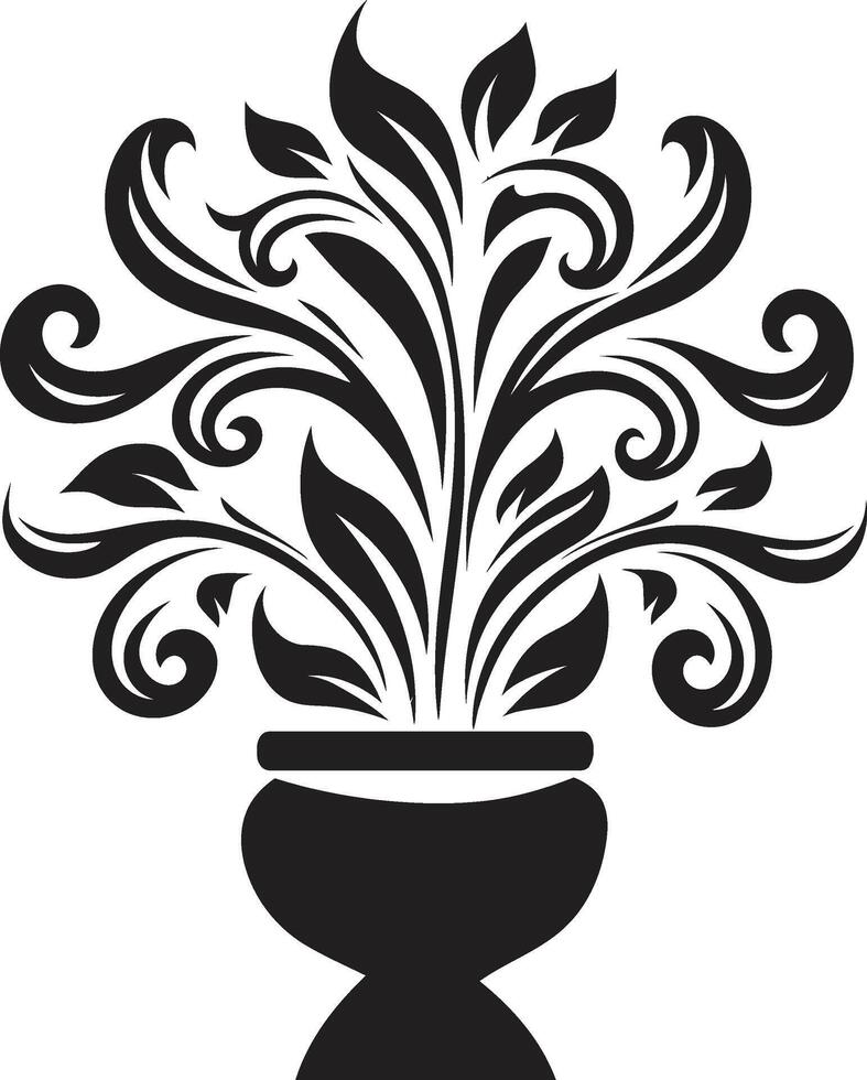 natures niche élégant décoratif plante pot logo dans monochrome poterie panache élégant noir vecteur emblème mise en évidence plante pot