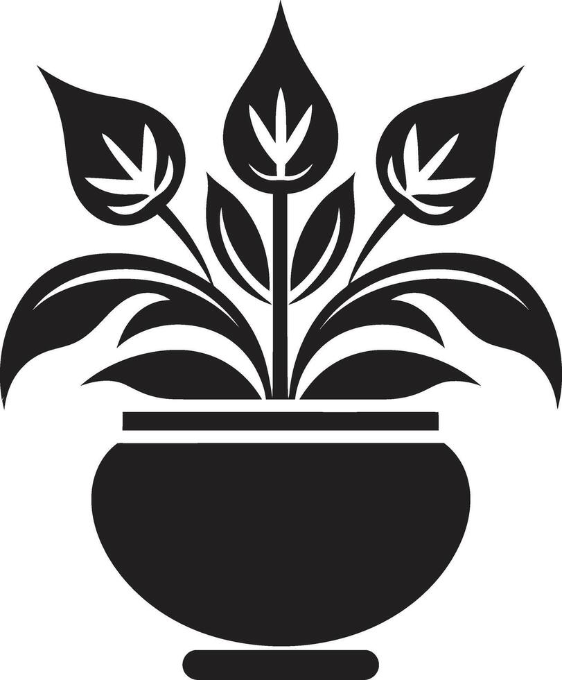 vert harmonie monochrome emblème avec élégant plante pot conception botanique félicité élégant noir vecteur emblème mise en évidence plante pot