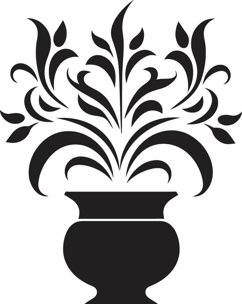 floral la fusion lisse noir logo avec élégant plante pot conception mis en pot panache monochrome emblème mise en évidence décoratif plante pot vecteur