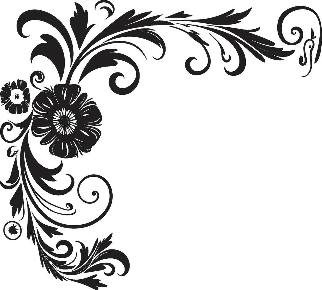 élégance embelli monochrome emblème avec élégant décoratif griffonnages artistique ornements lisse noir logo mise en évidence décoratif éléments vecteur