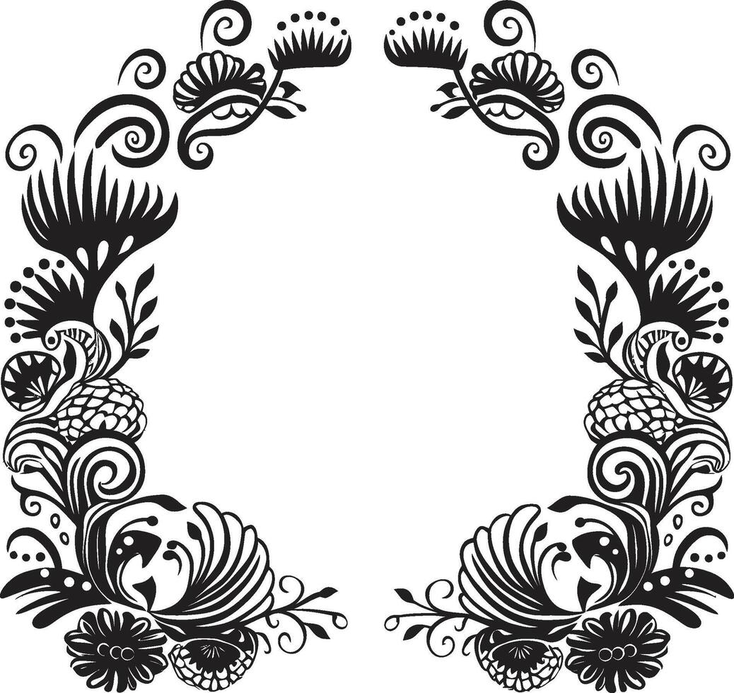 élégance embelli monochrome décoratif Cadre élément dans élégant noir sculpté spirales élégant griffonnage décoratif Cadre icône avec monochrome toucher vecteur