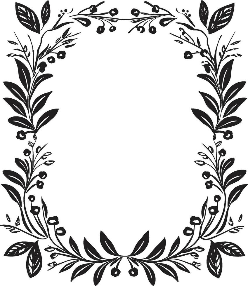 sophistiqué tourbillonne monochrome emblème avec griffonnage décoratif Cadre éléments fleuri grandes lignes élégant noir logo mise en évidence décoratif Cadre élément vecteur