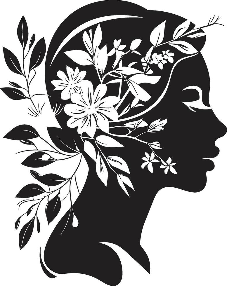 éthéré fleurs vecteur symbole de une les femmes visage dans noir botanique beauté noir logo conception infusé avec floral femme visage