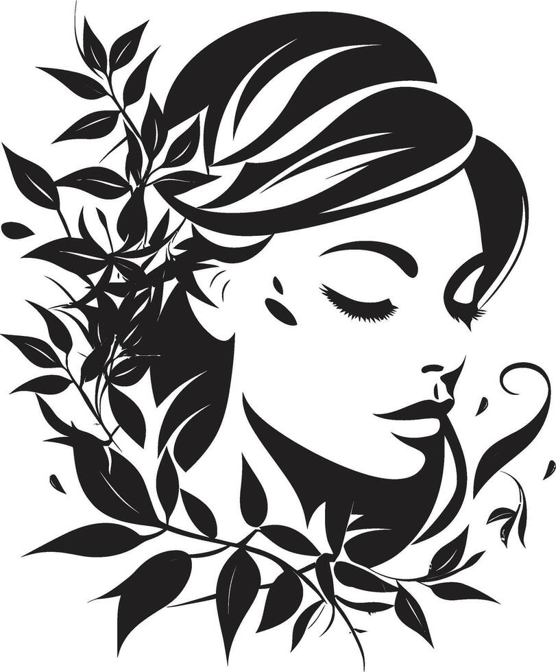 gracieux fleurit féminin flair dans noir floral femme visage icône botanique charme vecteur noir logo symbolisant une floral femme visage