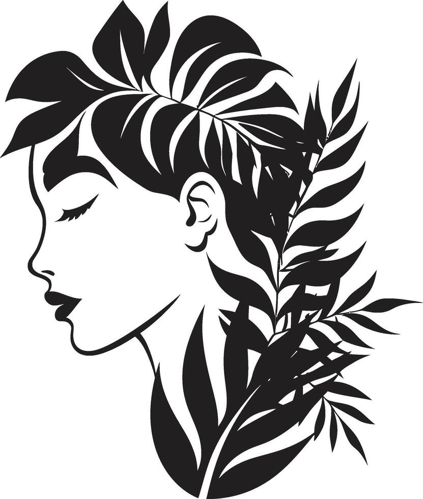 fleur élégance noir logo conception avec une floral femme visage féminin fleurir vecteur symbole de une noir floral femme visage