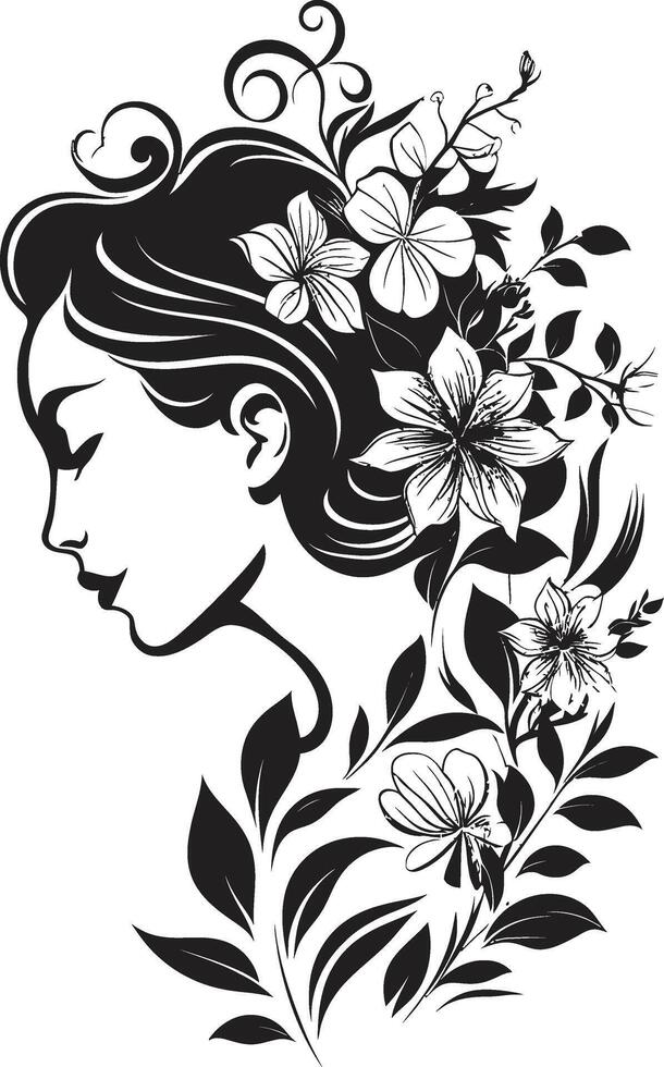 floral femme une vecteur noir logo célébrer féminité chuchotement pétales noir logo conception avec une féminin floral visage icône