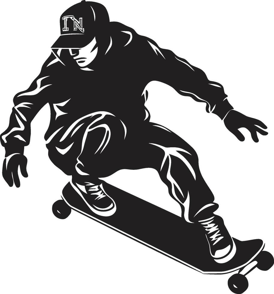 la gravité gourou iconique vecteur de une homme sur une planche à roulette dans noir planche à roulette Maverick noir logo conception avec une audacieux homme sur roues