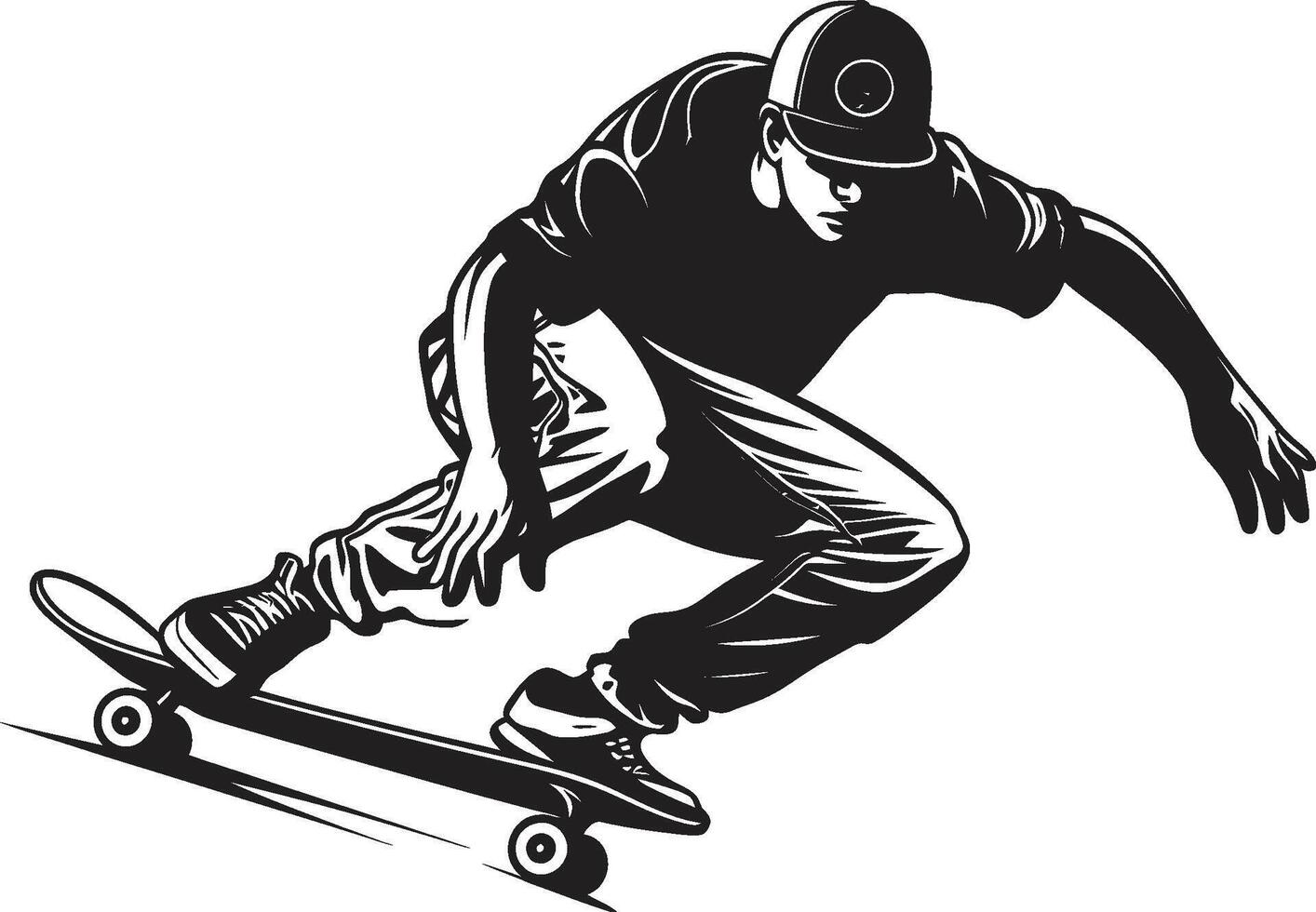 planche à roulette la souveraineté noir logo conception avec une équitation monarque Urbain rapidité dynamique vecteur icône de une homme sur une planche à roulette dans noir