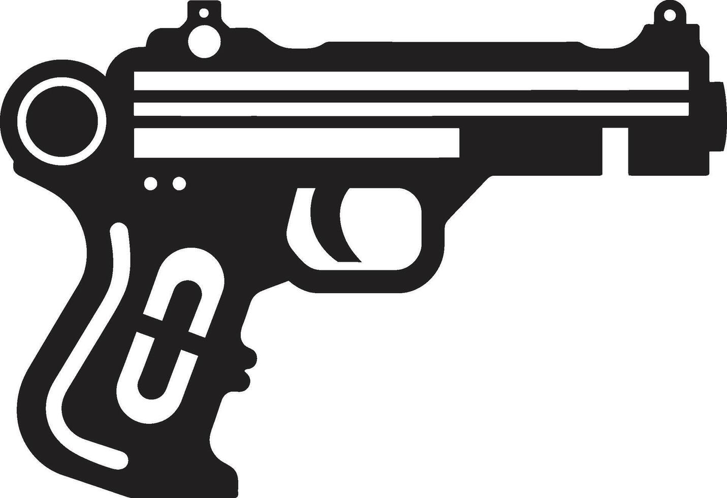 Plastique patrouilleur iconique noir logo avec jouet pistolet arme récréation paix Gardien vecteur symbole de une jouet pistolet dans noir
