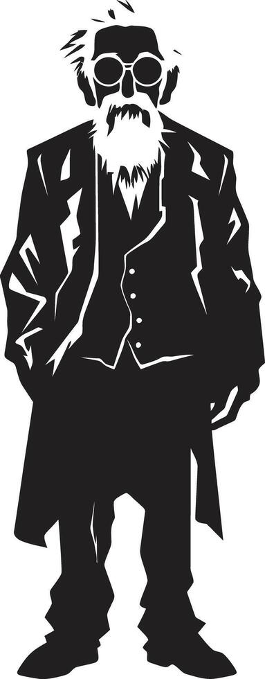 Mort-vivant tumulte dynamique vecteur logo conception avec une effrayant zombi personnes âgées frisson noir logo conception avec une terrifiant vieux zombi icône
