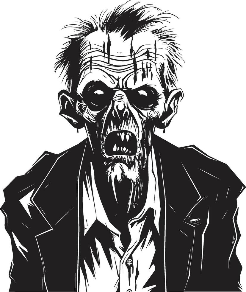 zombi zénith iconique vecteur symbole capturer le crainte de un personnes âgées zombi dans noir cadavérique visage dynamique noir icône embrassement le effrayant présence de une effrayant vieux zombi