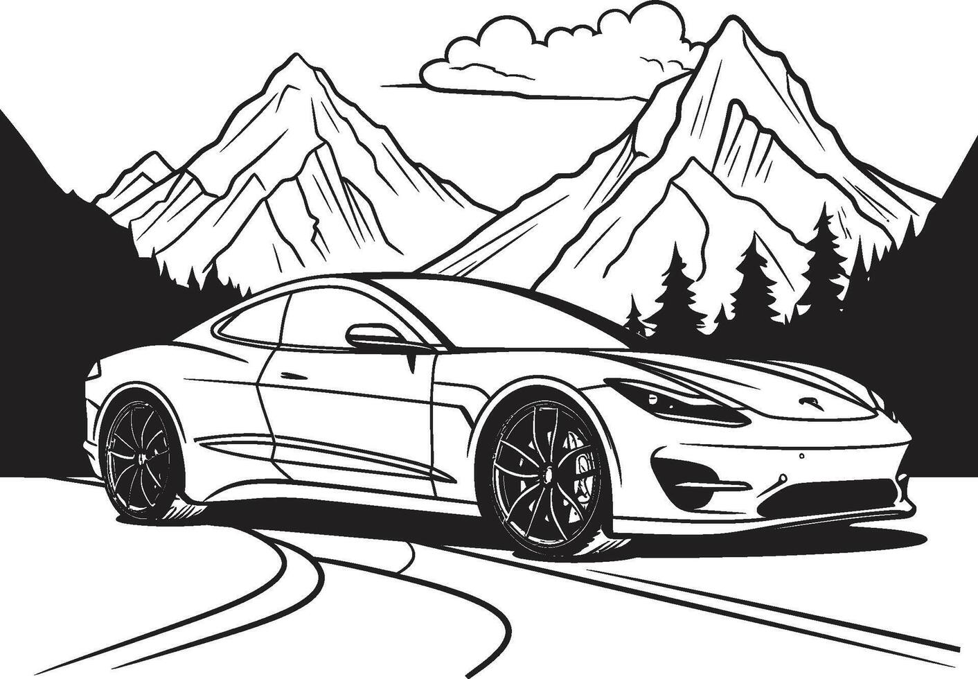 sommet supercar vecteur icône symbolisant une noir logo conception sur Montagne routes altitude accélération dynamique noir symbole avec une des sports voiture sur Montagne routes