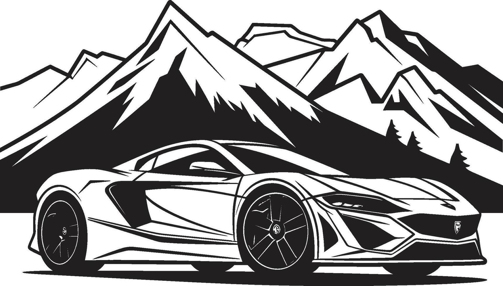 montagnes bousculer lisse vecteur icône mettant en valeur une des sports voiture sur noir logo élevé rapidité dynamique noir logo conception avec une montagneux des sports voiture icône