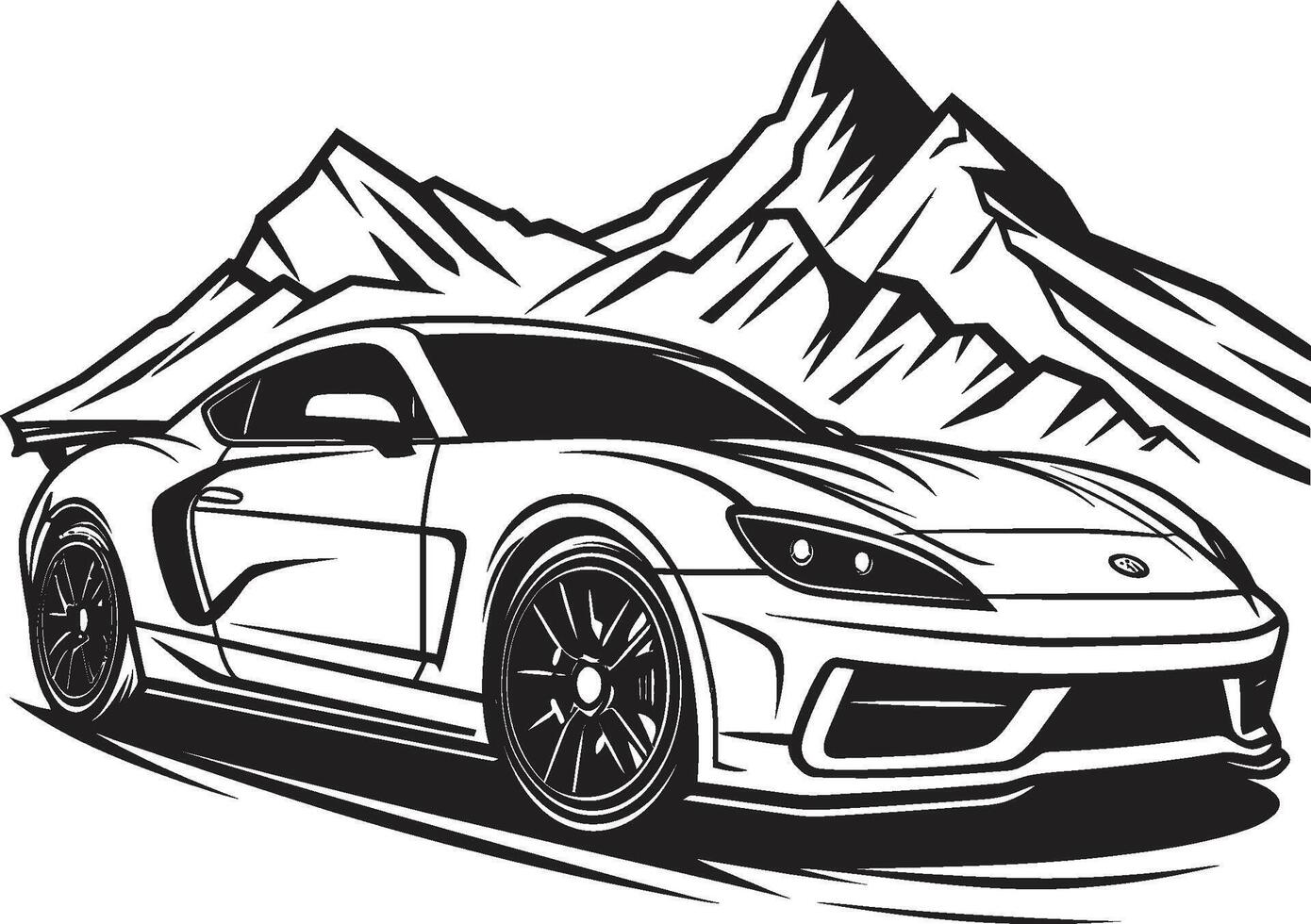 crête se ruer dynamique noir icône de une des sports voiture s'attaquer Montagne routes élevé élégance iconique vecteur symbole avec une des sports voiture sur noir logo