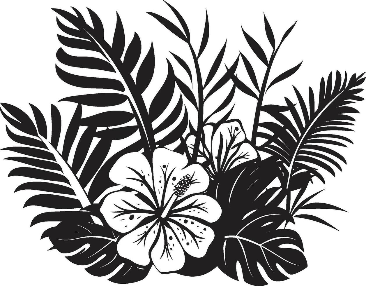 tropique élégant lisse icône symbolisant plante feuilles et fleurs dans noir conception île élégance dynamique noir logo avec tropical plante éléments vecteur