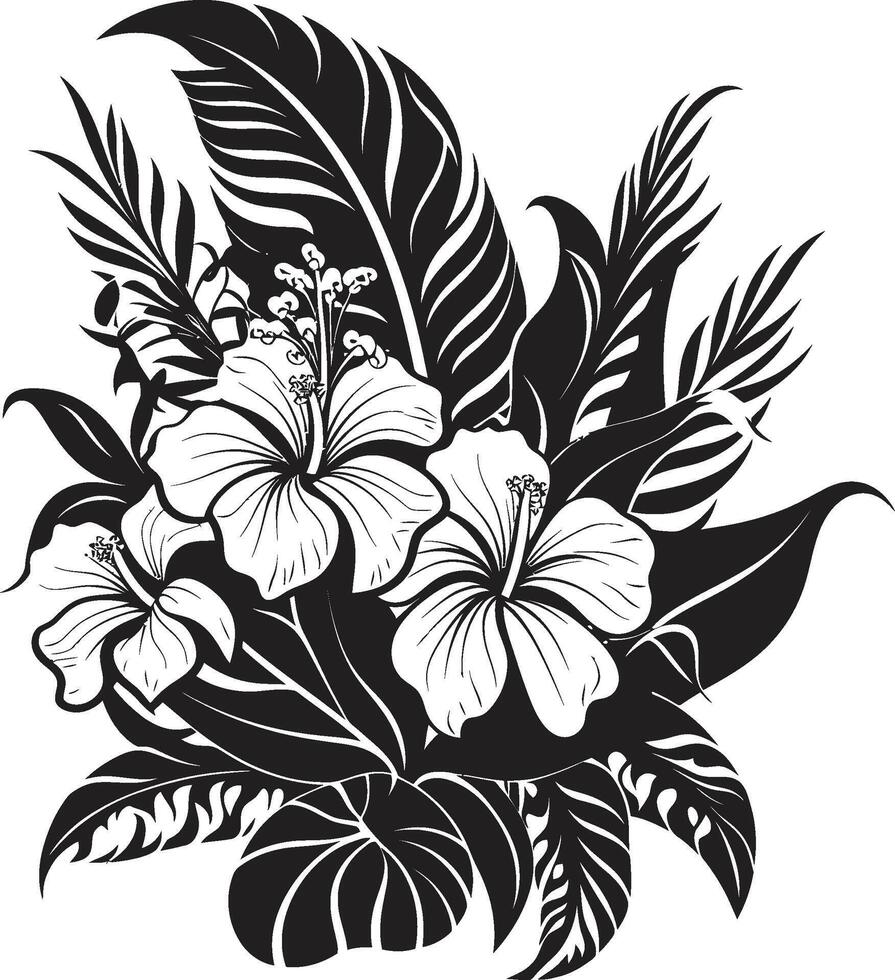 floral paradis dynamique noir logo conception avec exquis tropical plante éléments luxuriant tropiques vecteur symbole de plante feuilles et fleurs dans noir logo