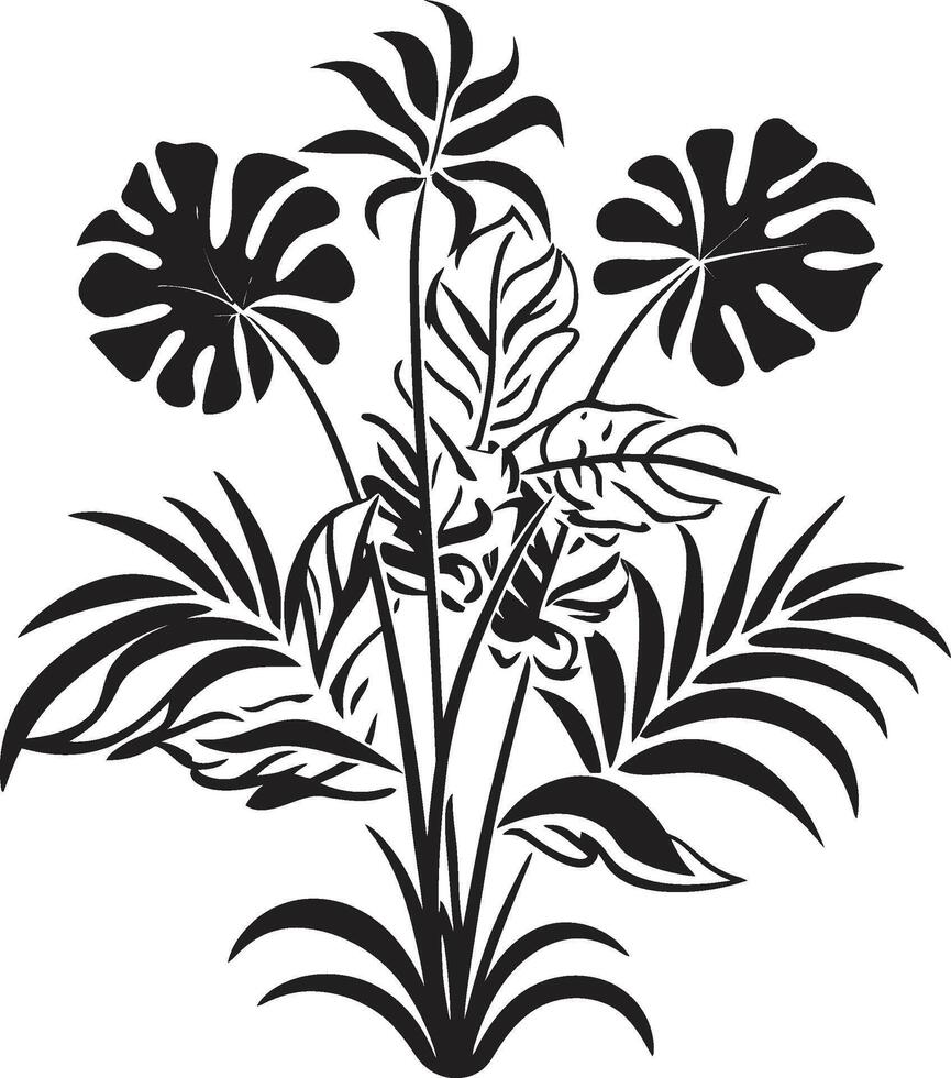 île Floraison lisse vecteur icône symbolisant tropical plante feuilles et fleurs dans noir floral paradis dynamique noir logo conception avec exquis tropical plante éléments