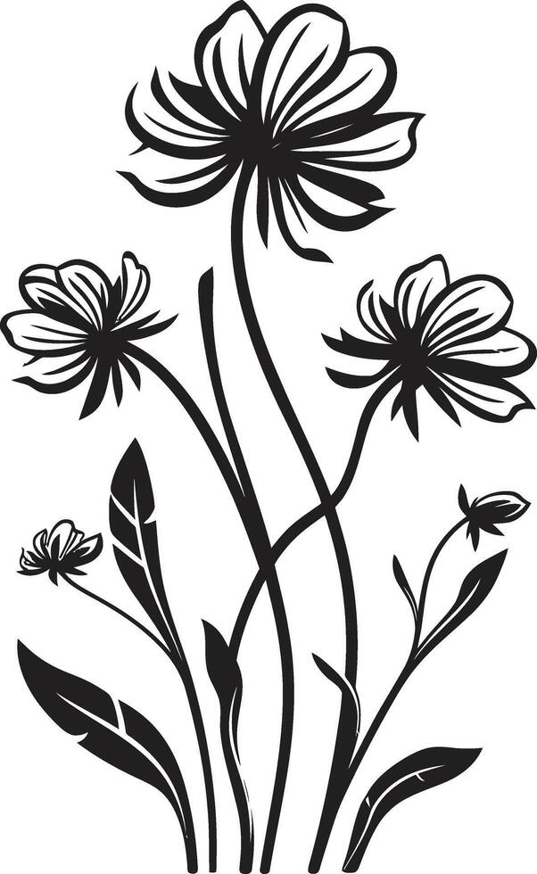 épanouissement beauté fleurs sauvages vecteur noir logo conception floral harmonie lisse iconique symbole de fleurs sauvages dans noir