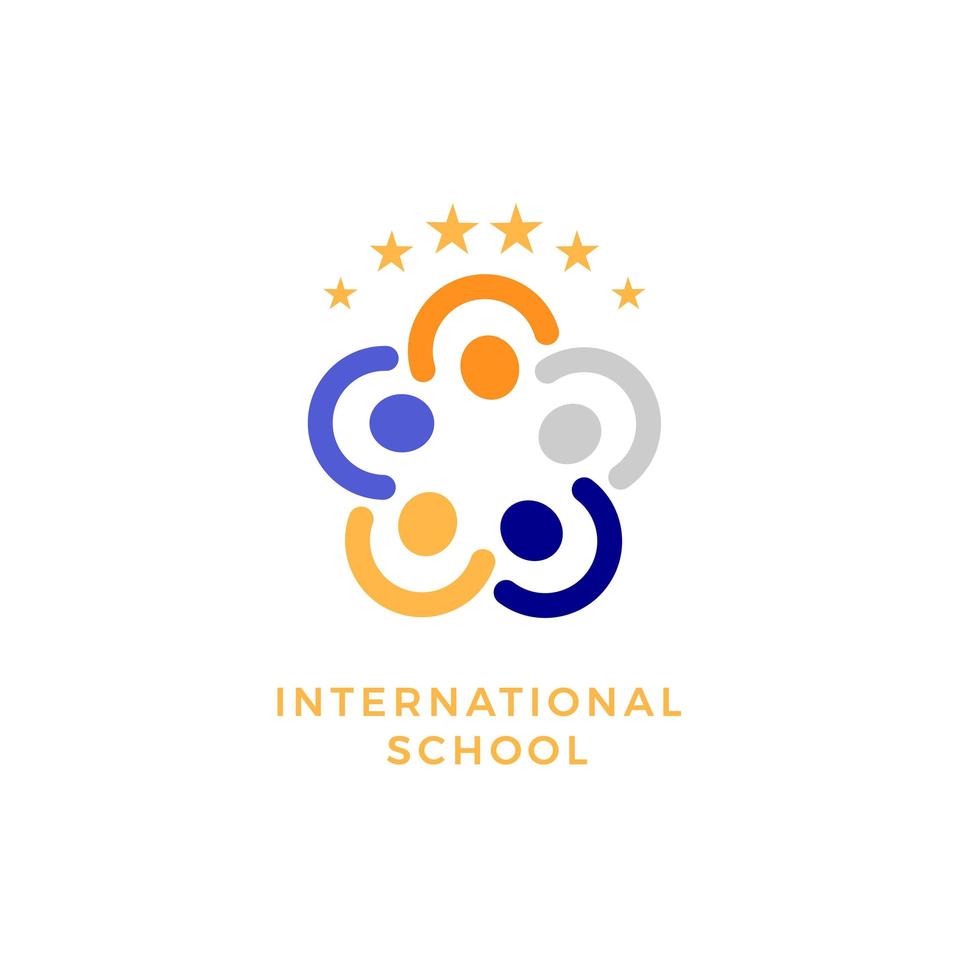 école internationale, concept de logo vectoriel plat communauté sociale. groupe humain, personne ensemble icône isolé. équipe, amitié, partenariat, emblème abstrait de soutien pour les affaires et l'éducation