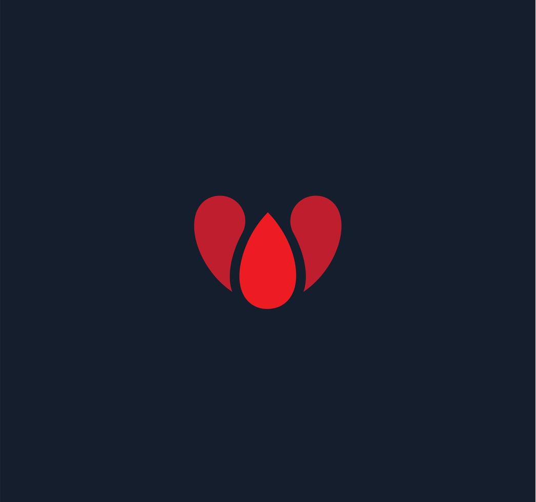 concept de logo vectoriel style coeur abstrait. icône isolée de goutte de sang rouge sur fond noir. logotype de silhouette de transfusion sanguine pour un groupe caritatif ou une clinique médicale