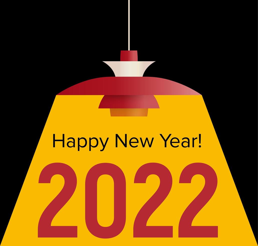 bonne année 2022 texte illuminé par la lumière jaune de la lampe suédoise. célébration et décoration de saison pour la marque des vacances de Noël, bannière du nouvel an, couverture du calendrier 2022, carte de voeux et affiche vecteur