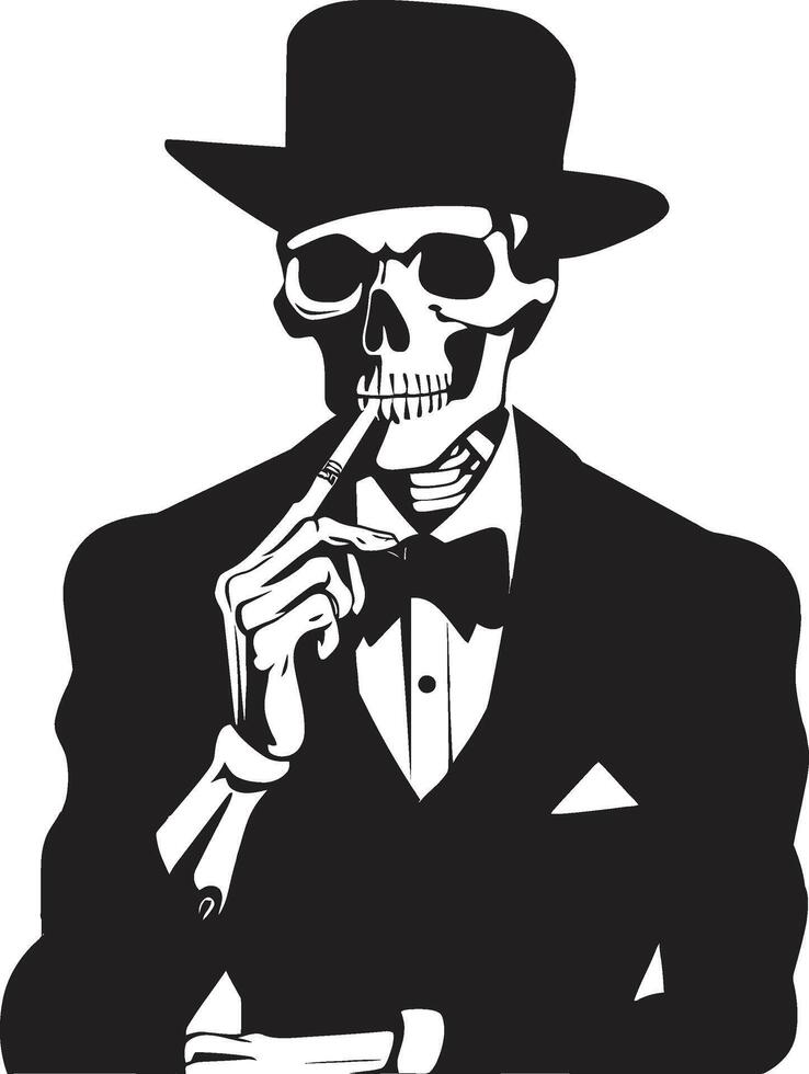 rétro répit insigne élégant squelette vecteur conception pour fumeur gentilhomme icône ancien vogue crête fumeur squelette vecteur logo pour élégant l'image de marque