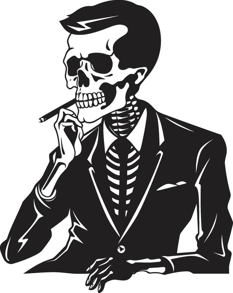 ancien vogue crête fumeur squelette vecteur logo pour élégant l'image de marque élégant fumée Pause badge vecteur conception pour gentilhomme squelette icône avec classique faire appel
